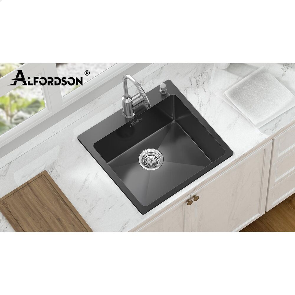 ALFORDSON Kitchen Sink Stainless Steel Drop in Flush Single Bowl 530X500MM Black