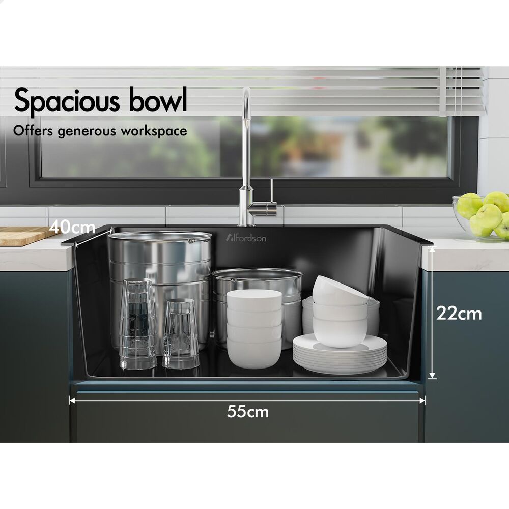 ALFORDSON Kitchen Sink Stainless Steel Drop in Flush Under Mount 600X450MM Black