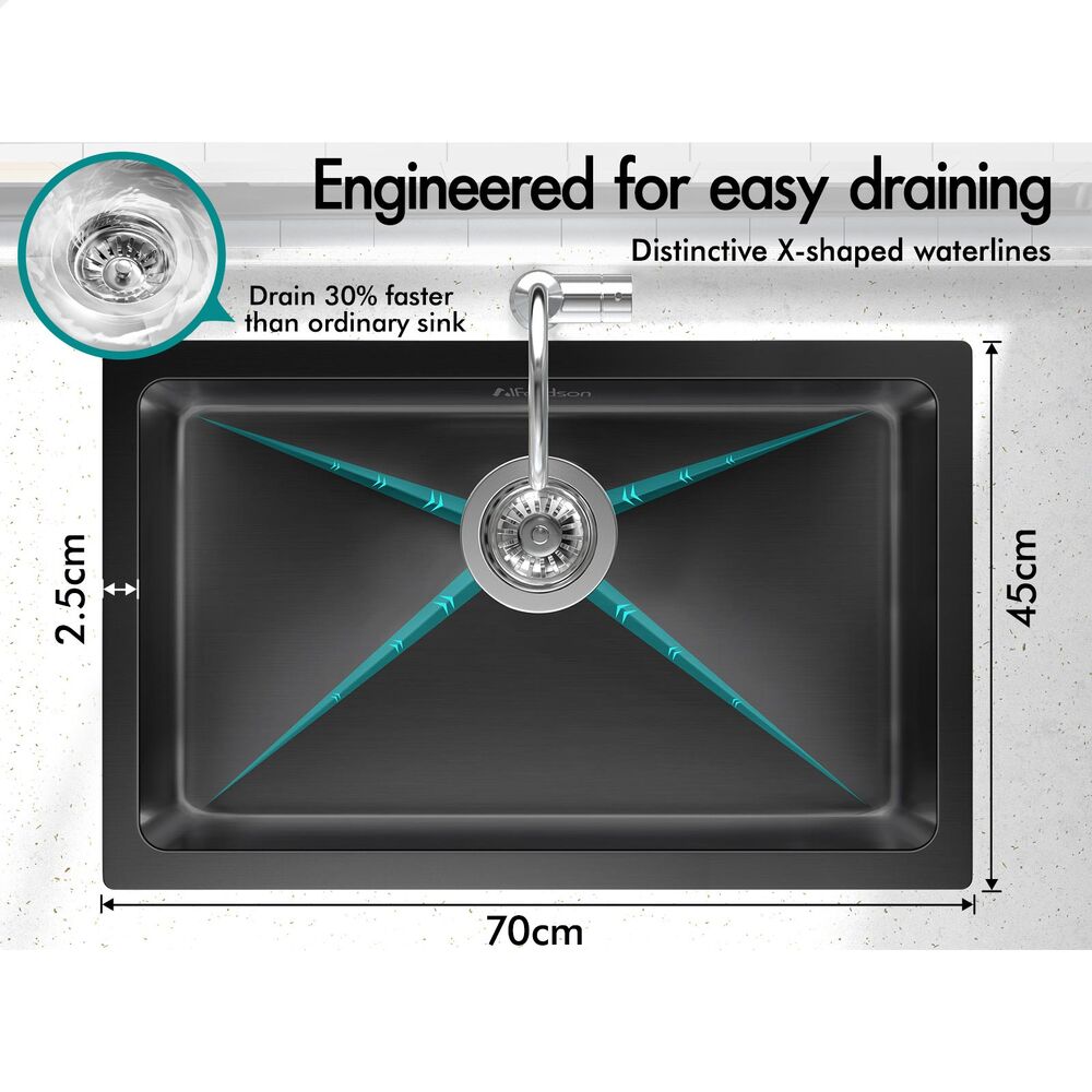 ALFORDSON Kitchen Sink Stainless Steel Drop in Flush Under Mount 700X450MM Black
