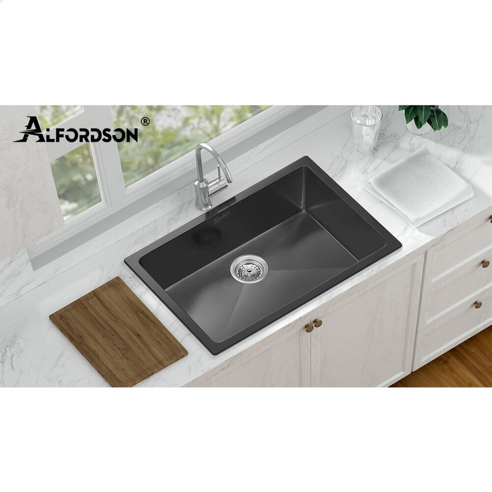 ALFORDSON Kitchen Sink Stainless Steel Drop in Flush Under Mount 700X450MM Black