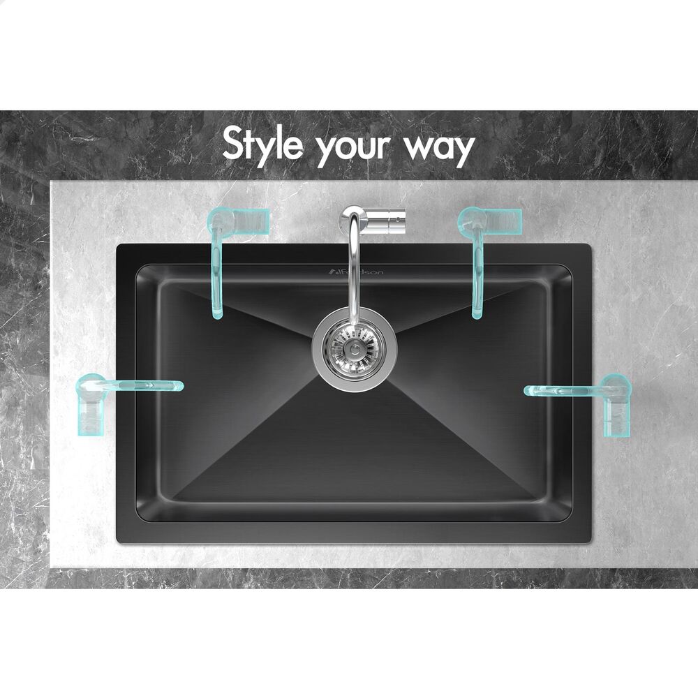 ALFORDSON Kitchen Sink Stainless Steel Drop in Flush Under Mount 700X450MM Black