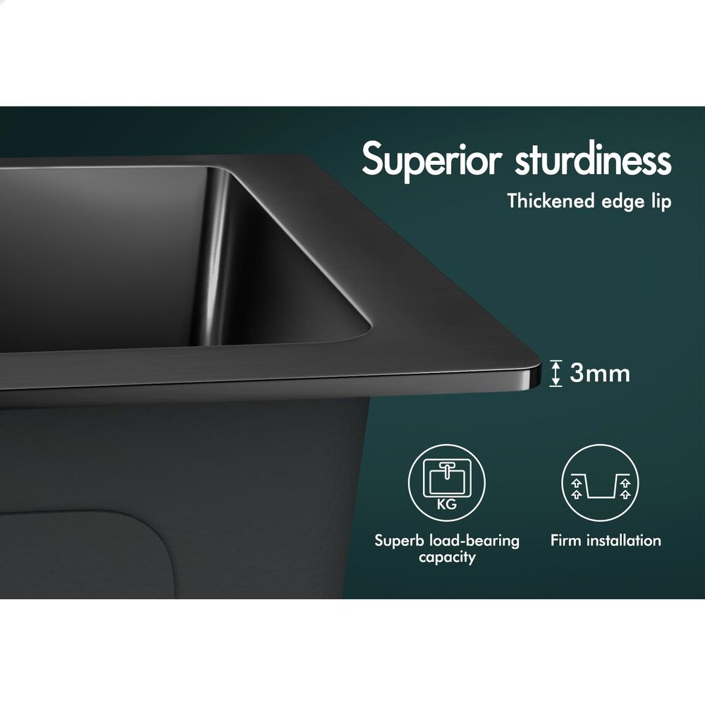 ALFORDSON Kitchen Sink Stainless Steel Drop in Flush Under Mount 700X450MM Black