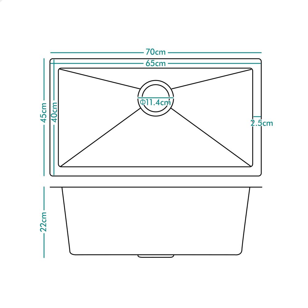 ALFORDSON Kitchen Sink Stainless Steel Drop in Flush Under Mount 700X450MM Black