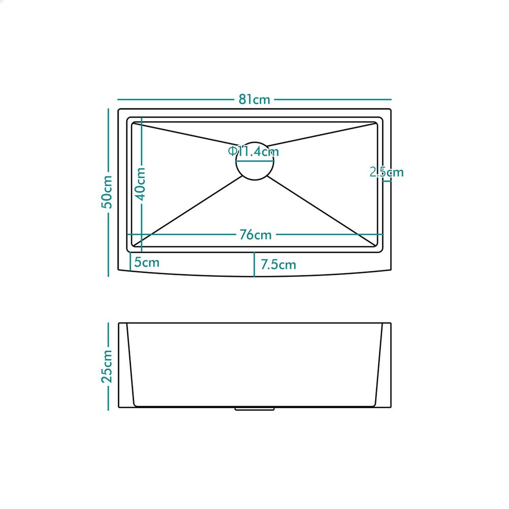 ALFORDSON Farmhouse Kitchen Sink 81x50cm Stainless Steel Basin Single Bowl