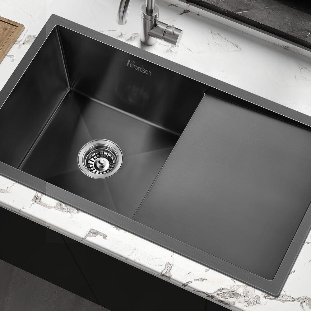 ALFORDSON Kitchen Sink 87x45cm Stainless Steel Basin Single Bowl Black