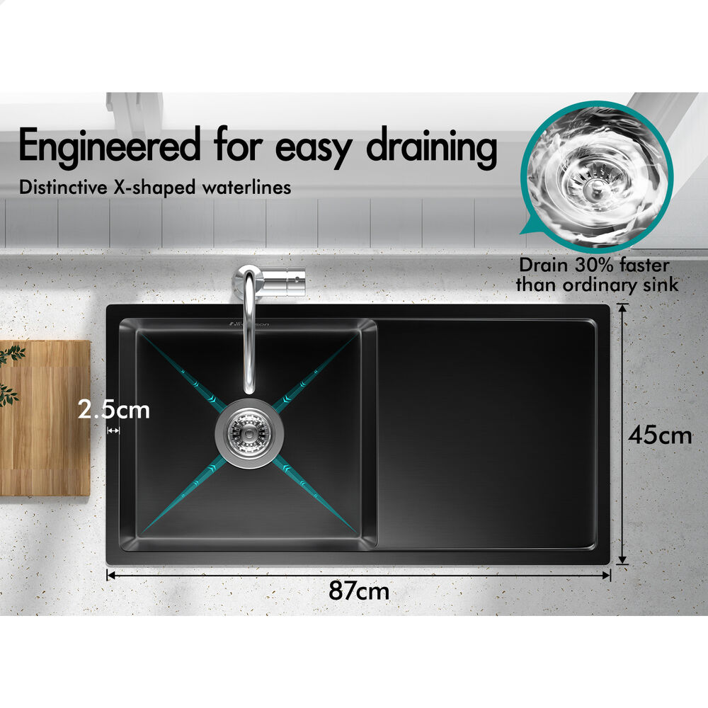 ALFORDSON Kitchen Sink 87x45cm Stainless Steel Basin Single Bowl Black