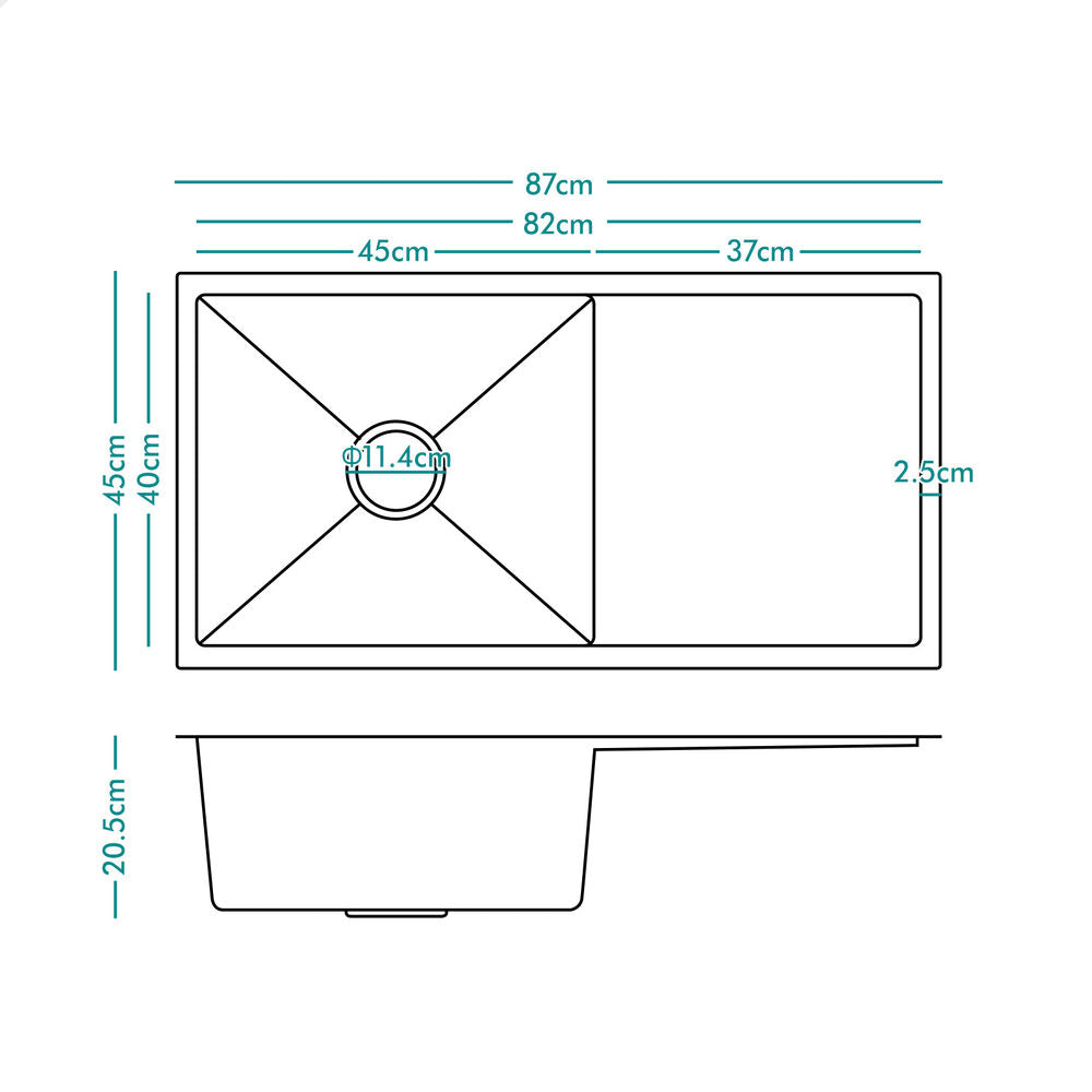 ALFORDSON Kitchen Sink 87x45cm Stainless Steel Basin Single Bowl Black