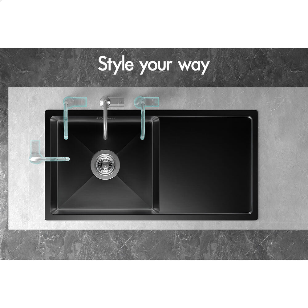 ALFORDSON Kitchen Sink 87x45cm Stainless Steel Basin Single Bowl Black