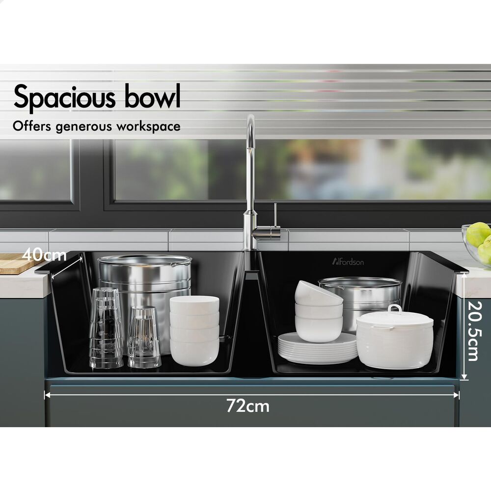 ALFORDSON Kitchen Sink 77x45cm Stainless Steel Basin Double Bowl Black