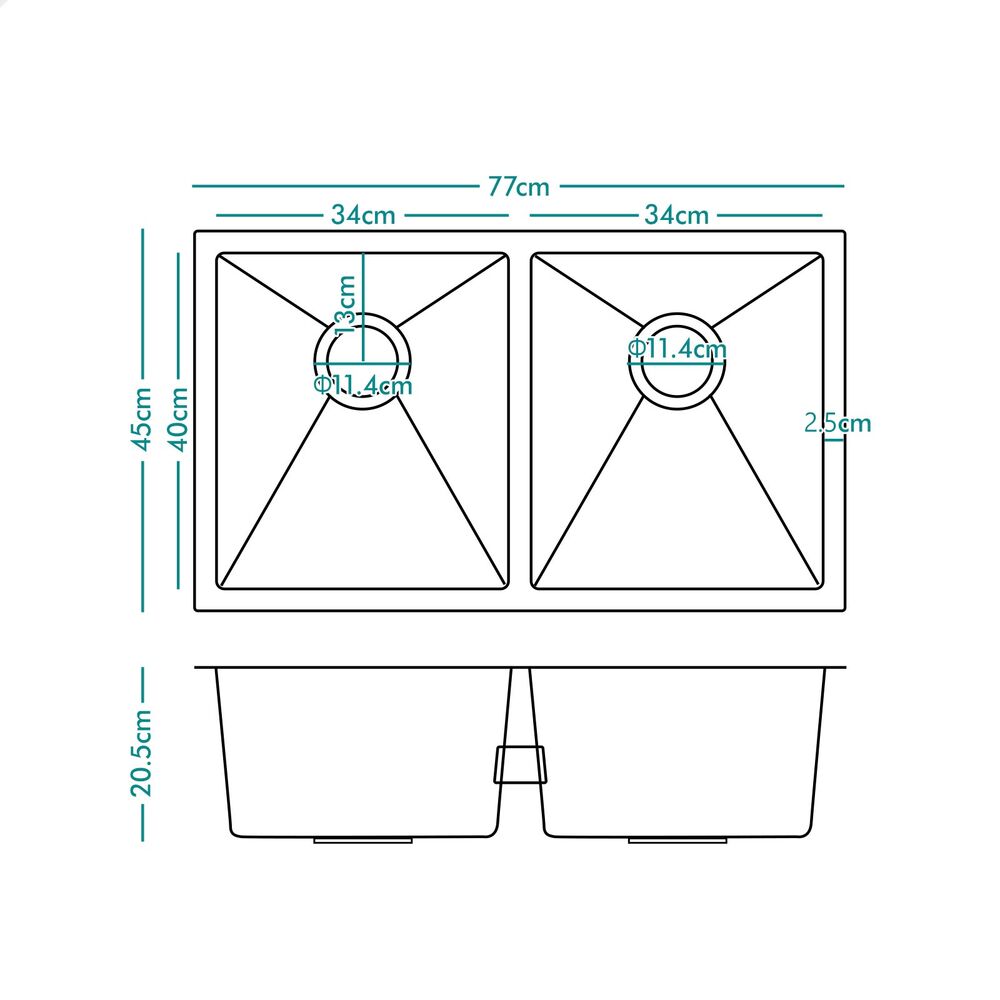 ALFORDSON Kitchen Sink 77x45cm Stainless Steel Basin Double Bowl Black