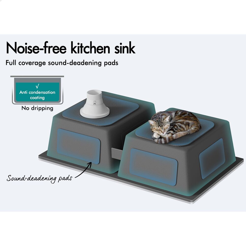 ALFORDSON Kitchen Sink 77x45cm Stainless Steel Basin Double Bowl Black