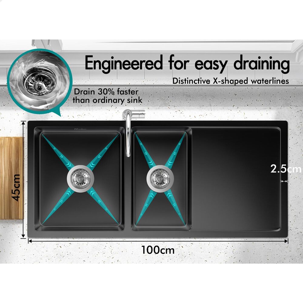 100X45CM ALFORDSON Kitchen Sink Stainless Steel Black