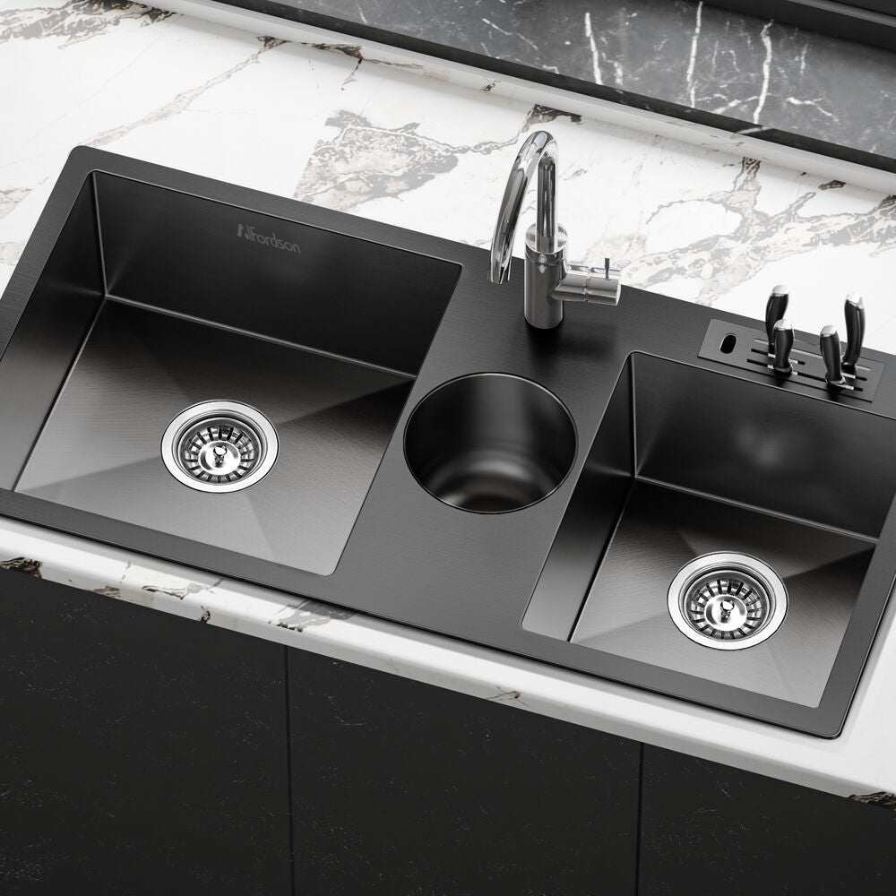 ALFORDSON Kitchen Sink 94x46cm Stainless Steel Basin Double Bowl Black