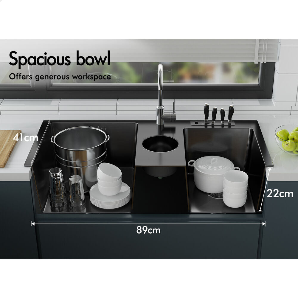 ALFORDSON Kitchen Sink 94x46cm Stainless Steel Basin Double Bowl Black