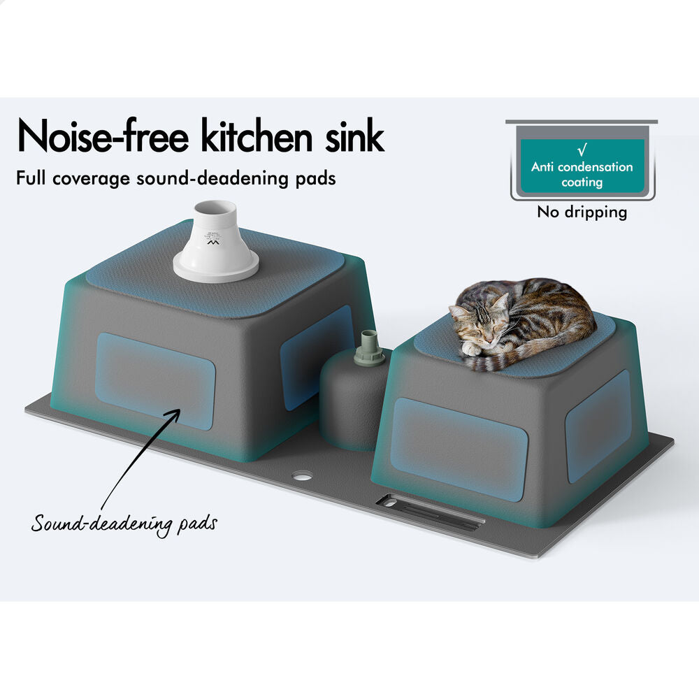 ALFORDSON Kitchen Sink 94x46cm Stainless Steel Basin Double Bowl Black