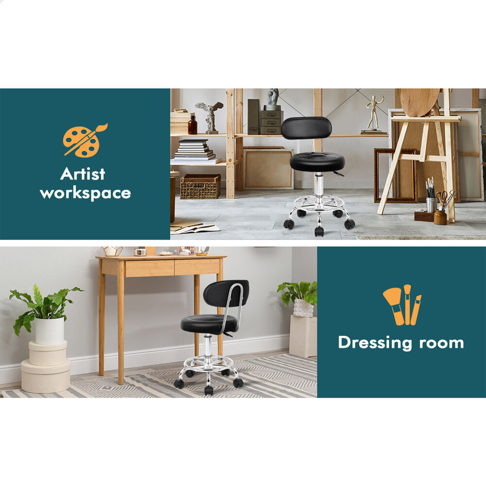 ALFORDSON 2x Salon Stool Backrest Swivel Barber Hair Dress Chair Declan Black
