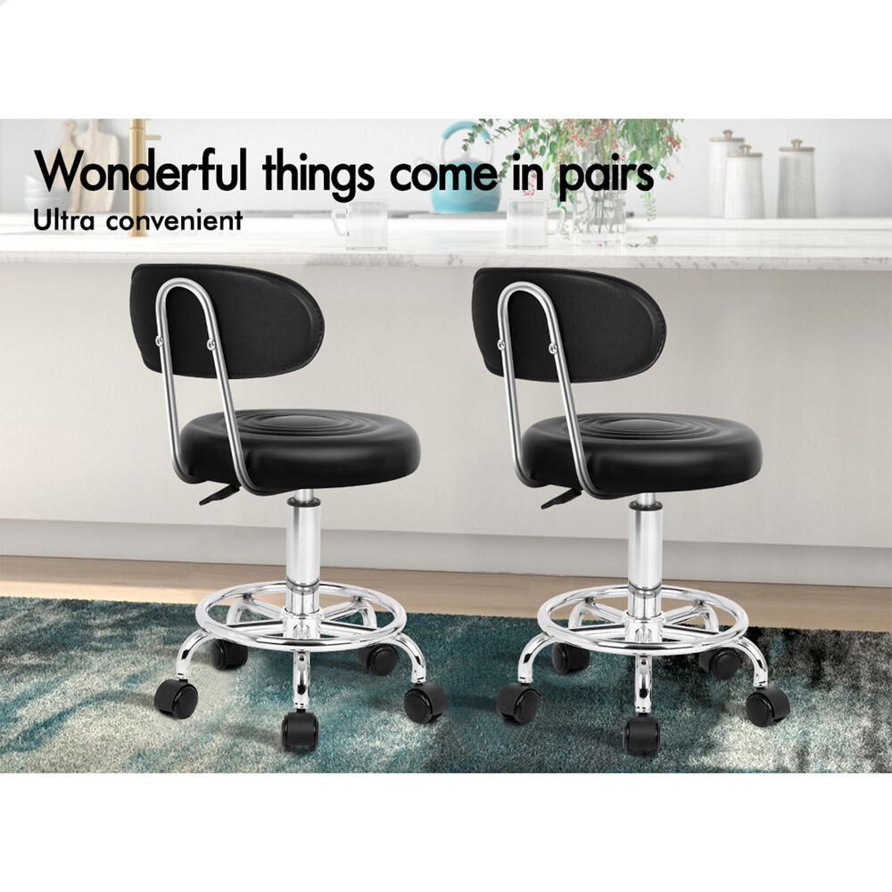 ALFORDSON 2x Salon Stool Backrest Swivel Barber Hair Dress Chair Declan Black