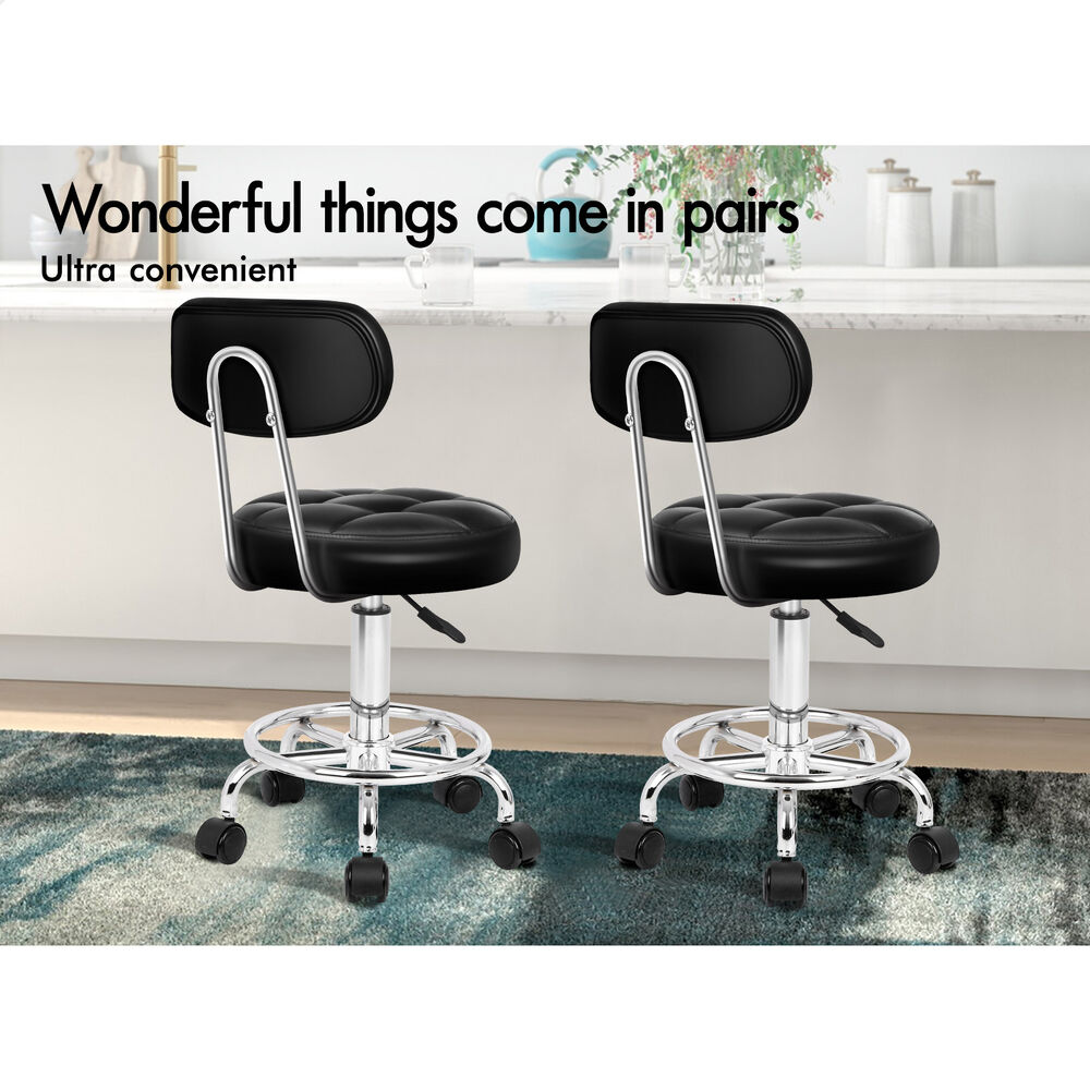 ALFORDSON 2x Salon Stool Backrest Swivel Barber Hair Dress Chair Riley Black