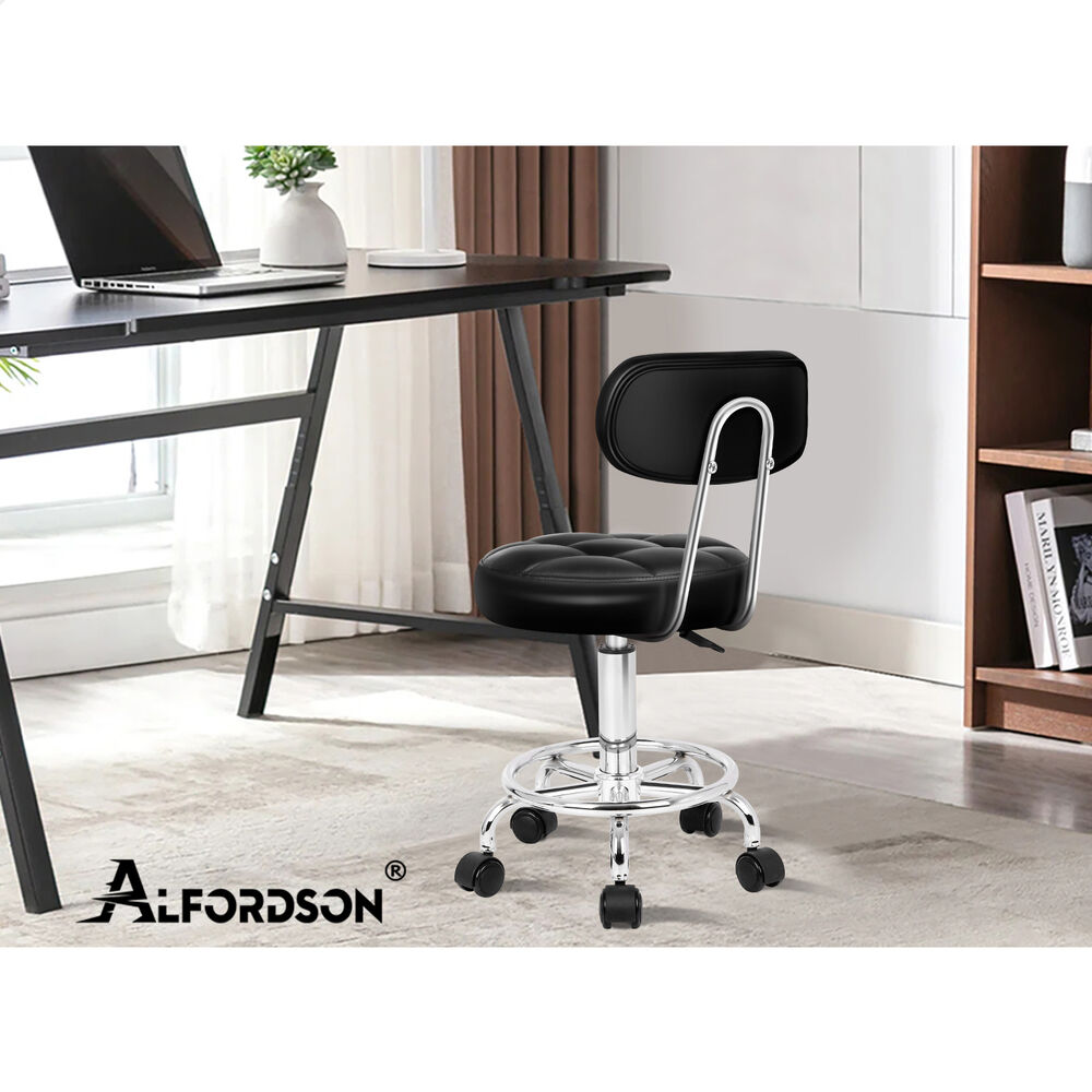 ALFORDSON 2x Salon Stool Backrest Swivel Barber Hair Dress Chair Riley Black