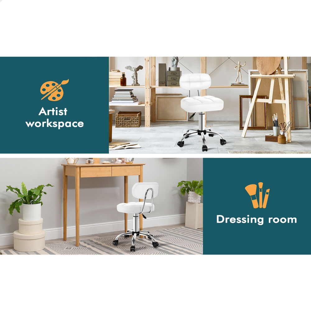 ALFORDSON 2x Salon Stool Backrest Swivel Barber Hair Dress Chair Tufan White