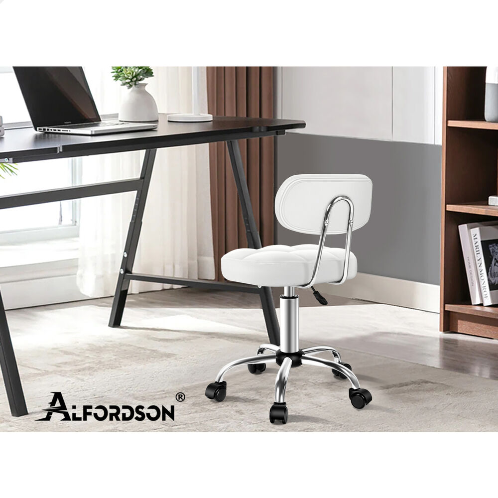 ALFORDSON 2x Salon Stool Backrest Swivel Barber Hair Dress Chair Tufan White