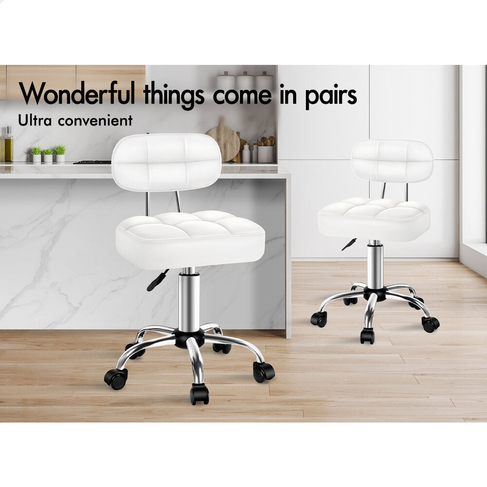ALFORDSON 2x Salon Stool Backrest Swivel Barber Hair Dress Chair Tufan White