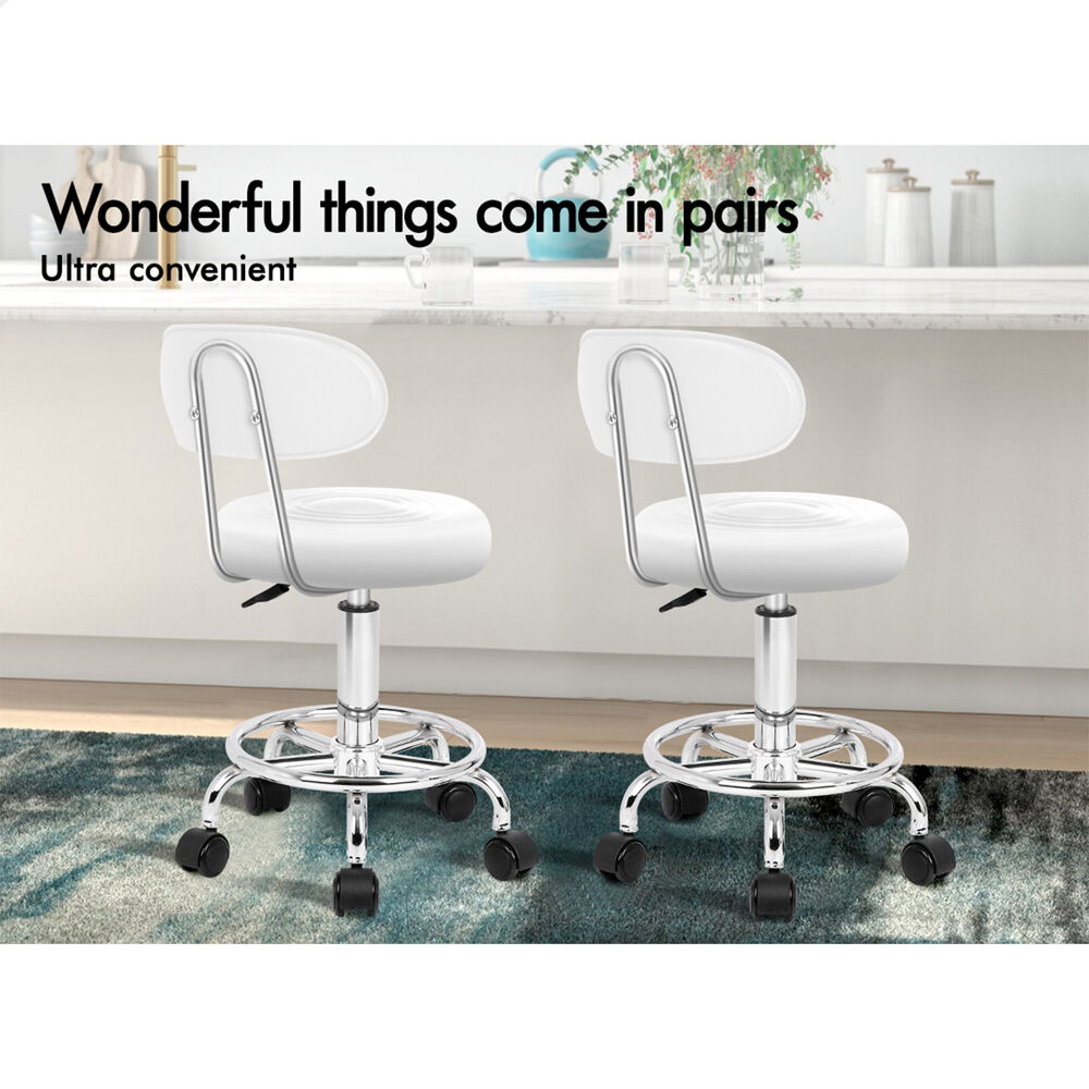 ALFORDSON 2x Salon Stool Backrest Swivel Barber Hair Dress Chair Declan White