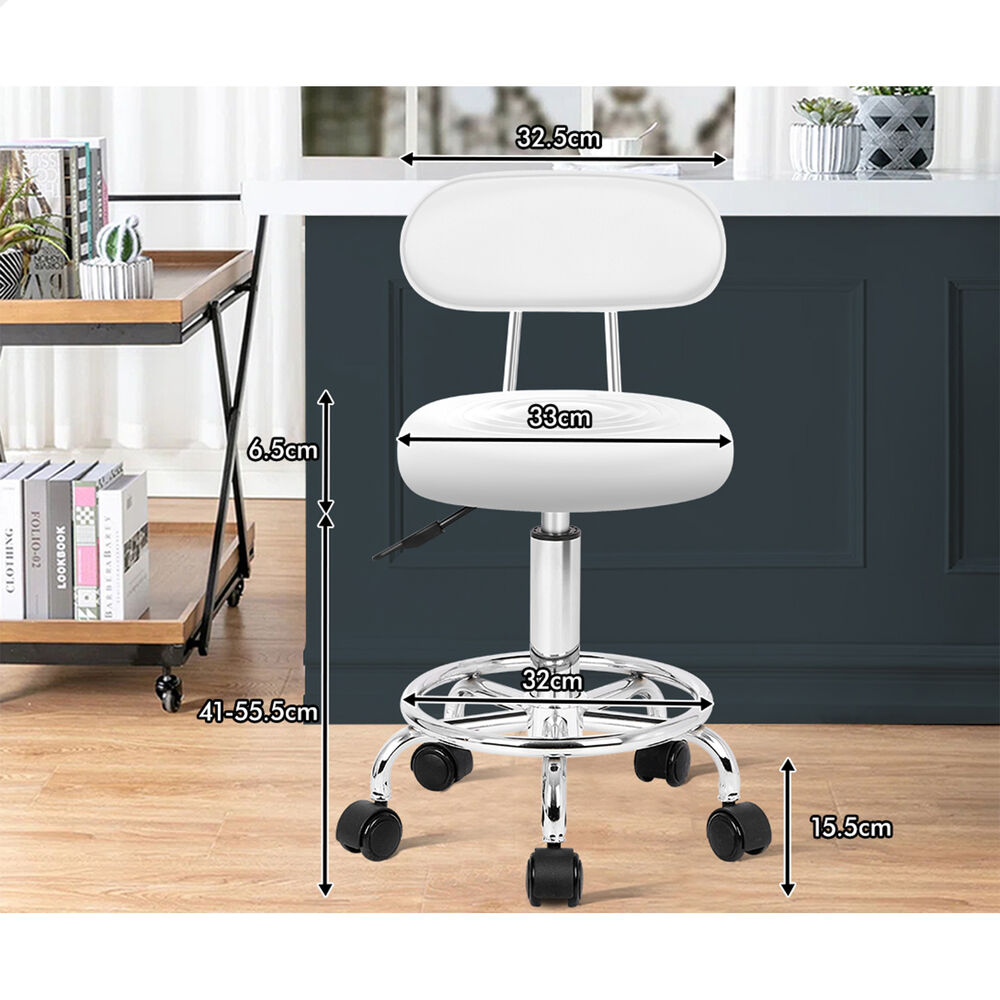 ALFORDSON 2x Salon Stool Backrest Swivel Barber Hair Dress Chair Declan White