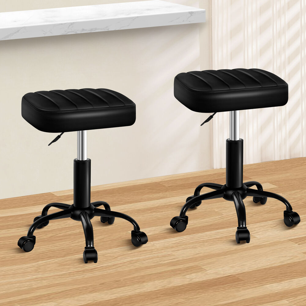 ALFORDSON 2x Salon Stool Square Swivel Barber Hair Chair Gas Lift All Black