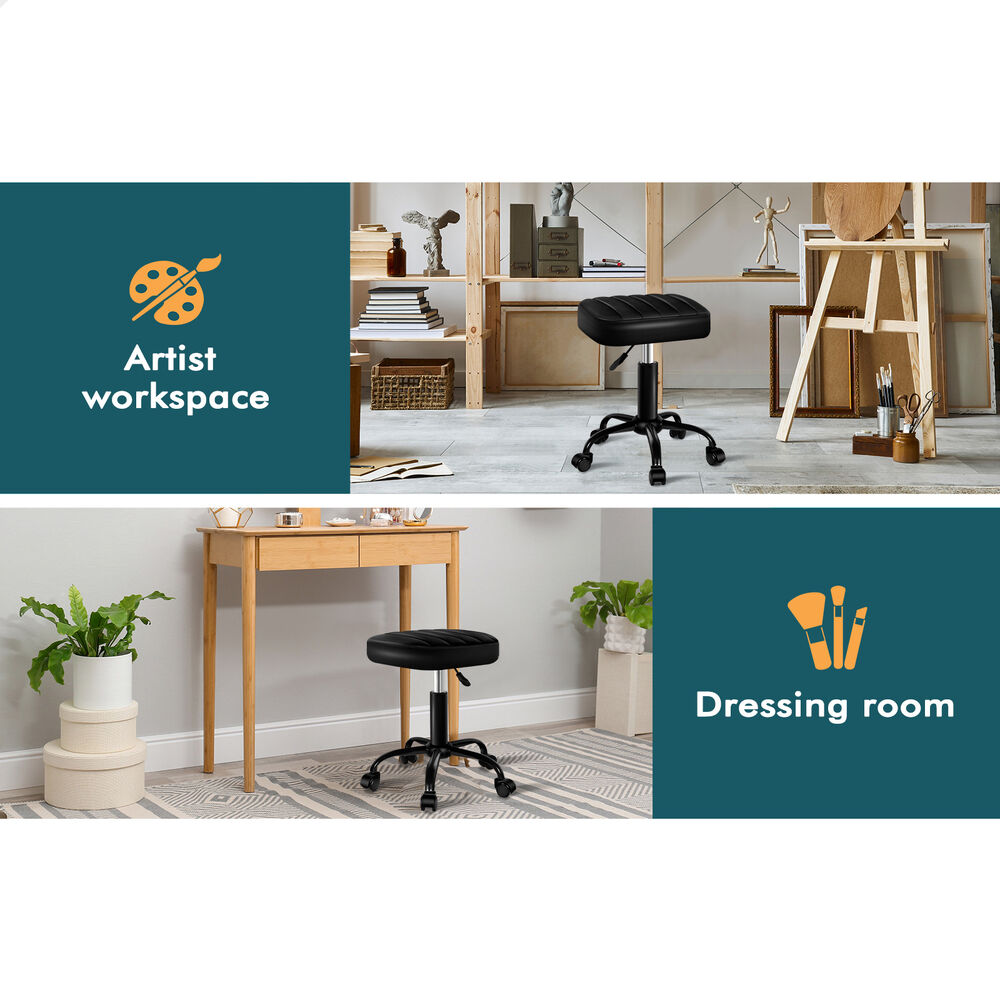 ALFORDSON 2x Salon Stool Square Swivel Barber Hair Chair Gas Lift All Black