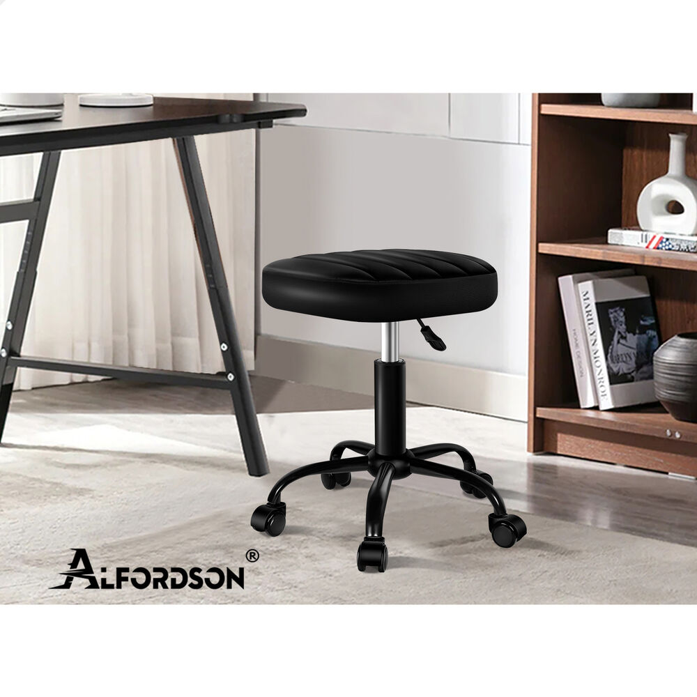 ALFORDSON 2x Salon Stool Square Swivel Barber Hair Chair Gas Lift All Black