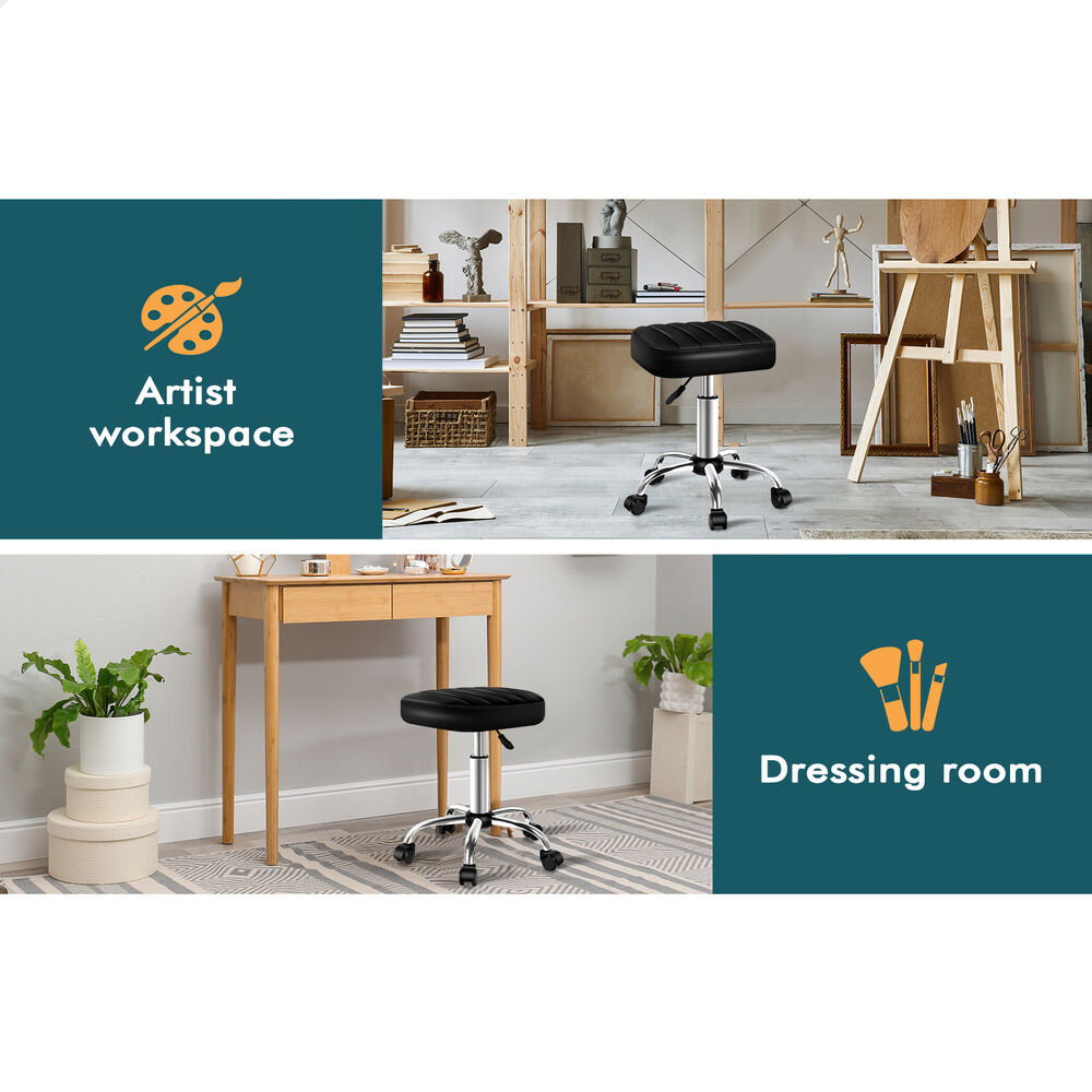 ALFORDSON 2x Salon Stool Square Swivel Barber Hair Dress Chair Gas Lift Black