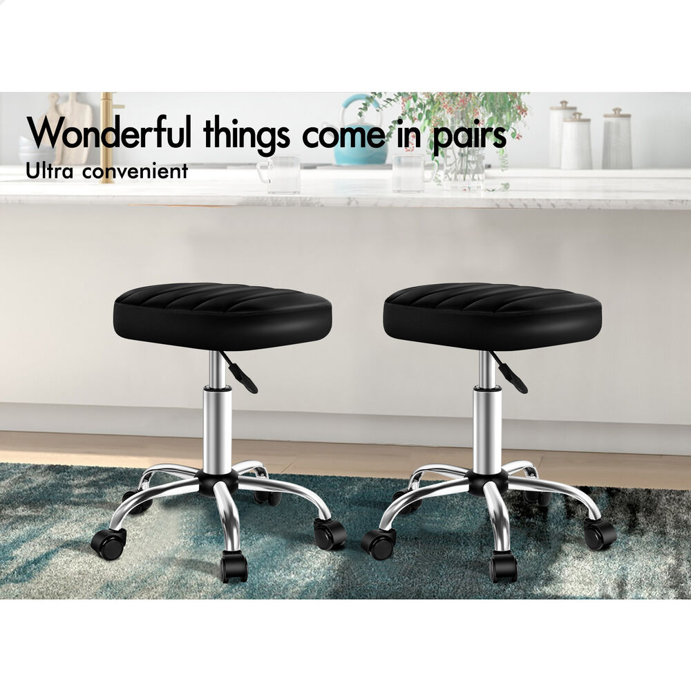 ALFORDSON 2x Salon Stool Square Swivel Barber Hair Dress Chair Gas Lift Black