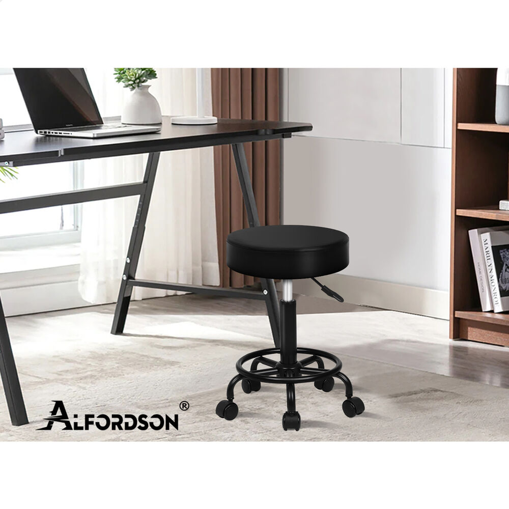 ALFORDSON 2x Salon Stool Round Swivel Barber Hair Dress Chair Gas Lift All Black