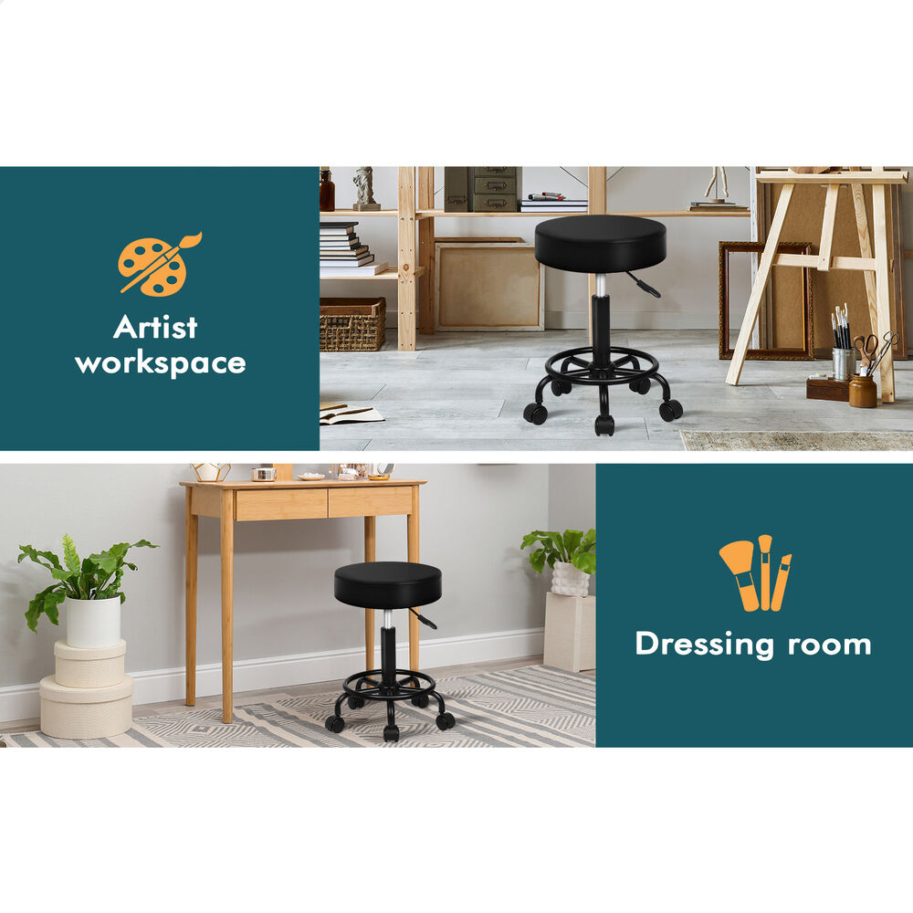 ALFORDSON 2x Salon Stool Round Swivel Barber Hair Dress Chair Gas Lift All Black