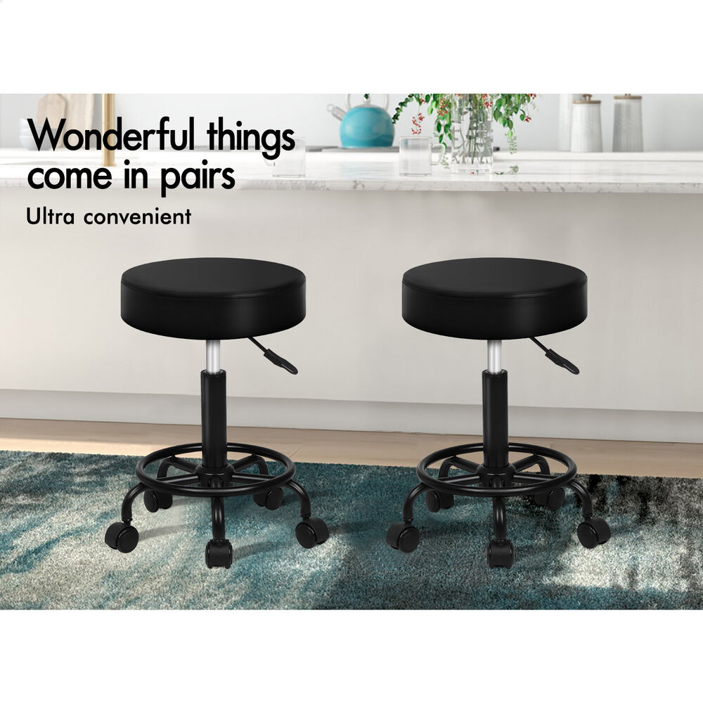 ALFORDSON 2x Salon Stool Round Swivel Barber Hair Dress Chair Gas Lift All Black