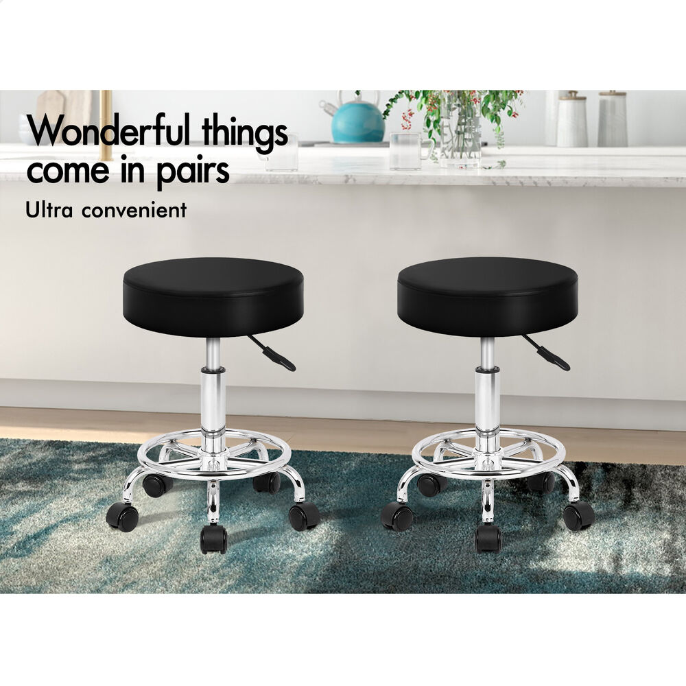 ALFORDSON 2x Salon Stool Round Swivel Barber Hair Dress Chair Gas Lift Black