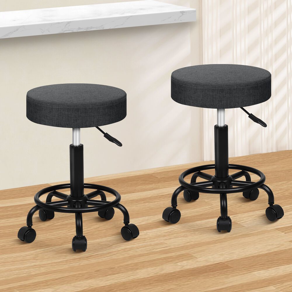 ALFORDSON 2x Salon Stool Round Swivel Barber Hair Dress Chair Dark Grey Fabric