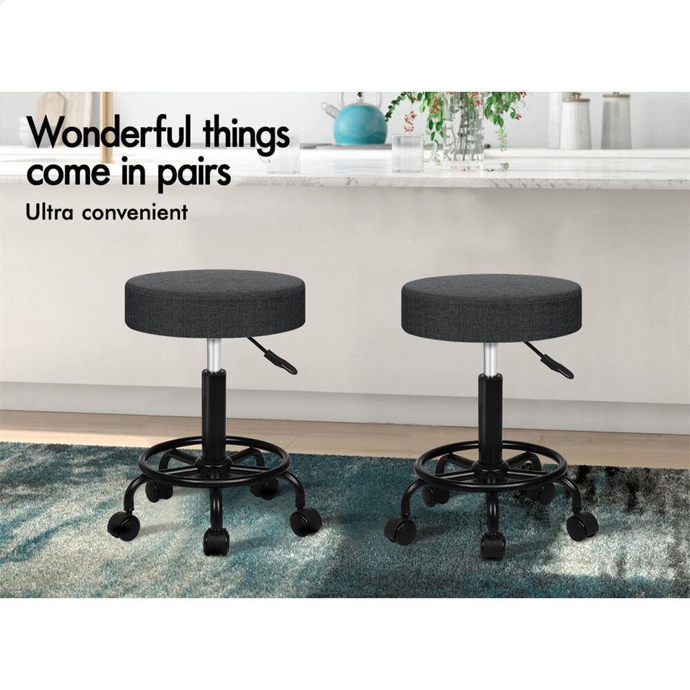 ALFORDSON 2x Salon Stool Round Swivel Barber Hair Dress Chair Dark Grey Fabric