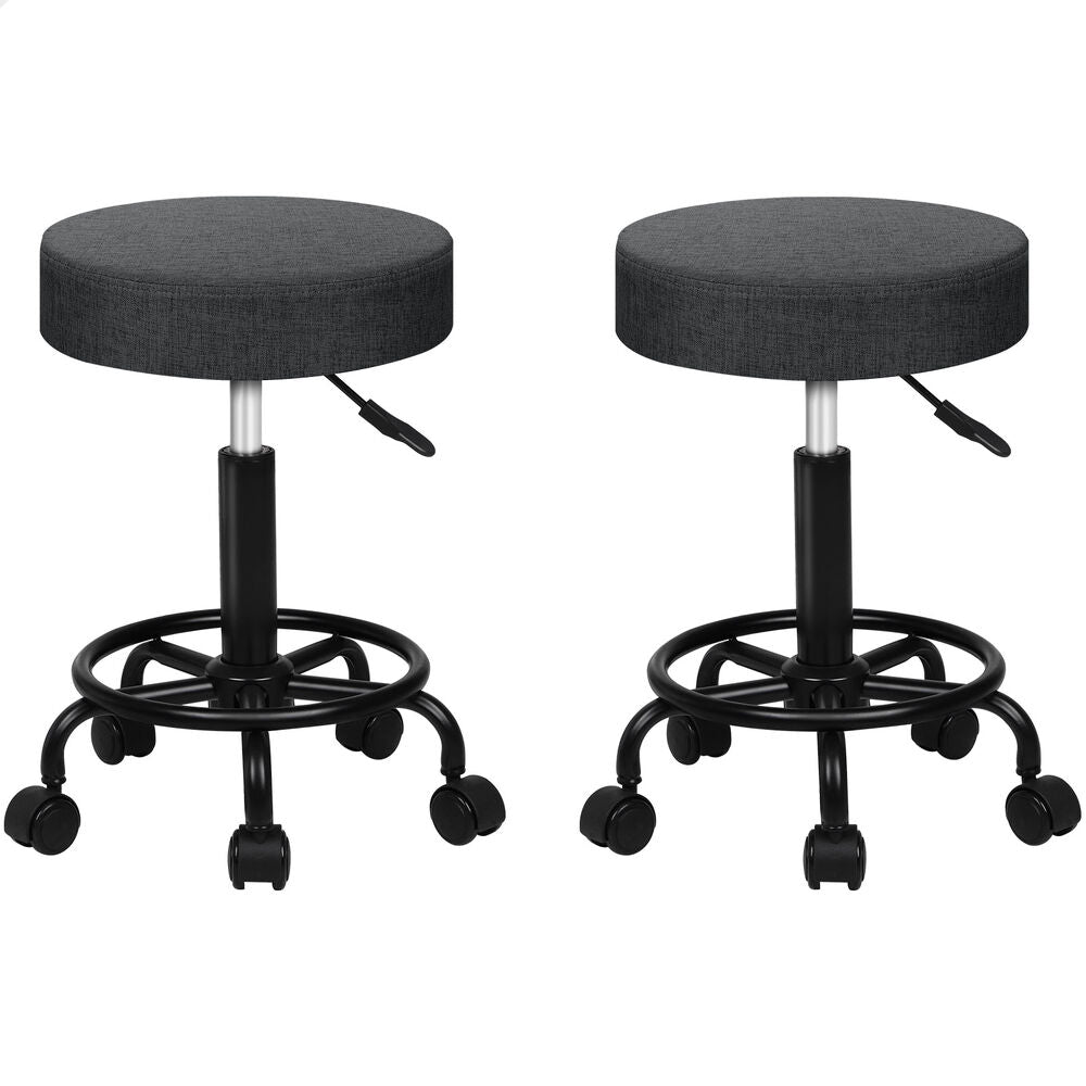 ALFORDSON 2x Salon Stool Round Swivel Barber Hair Dress Chair Dark Grey Fabric