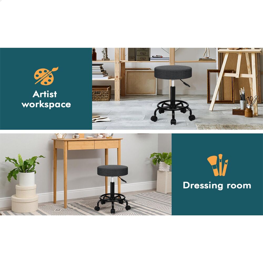 ALFORDSON 2x Salon Stool Round Swivel Barber Hair Dress Chair Dark Grey Fabric