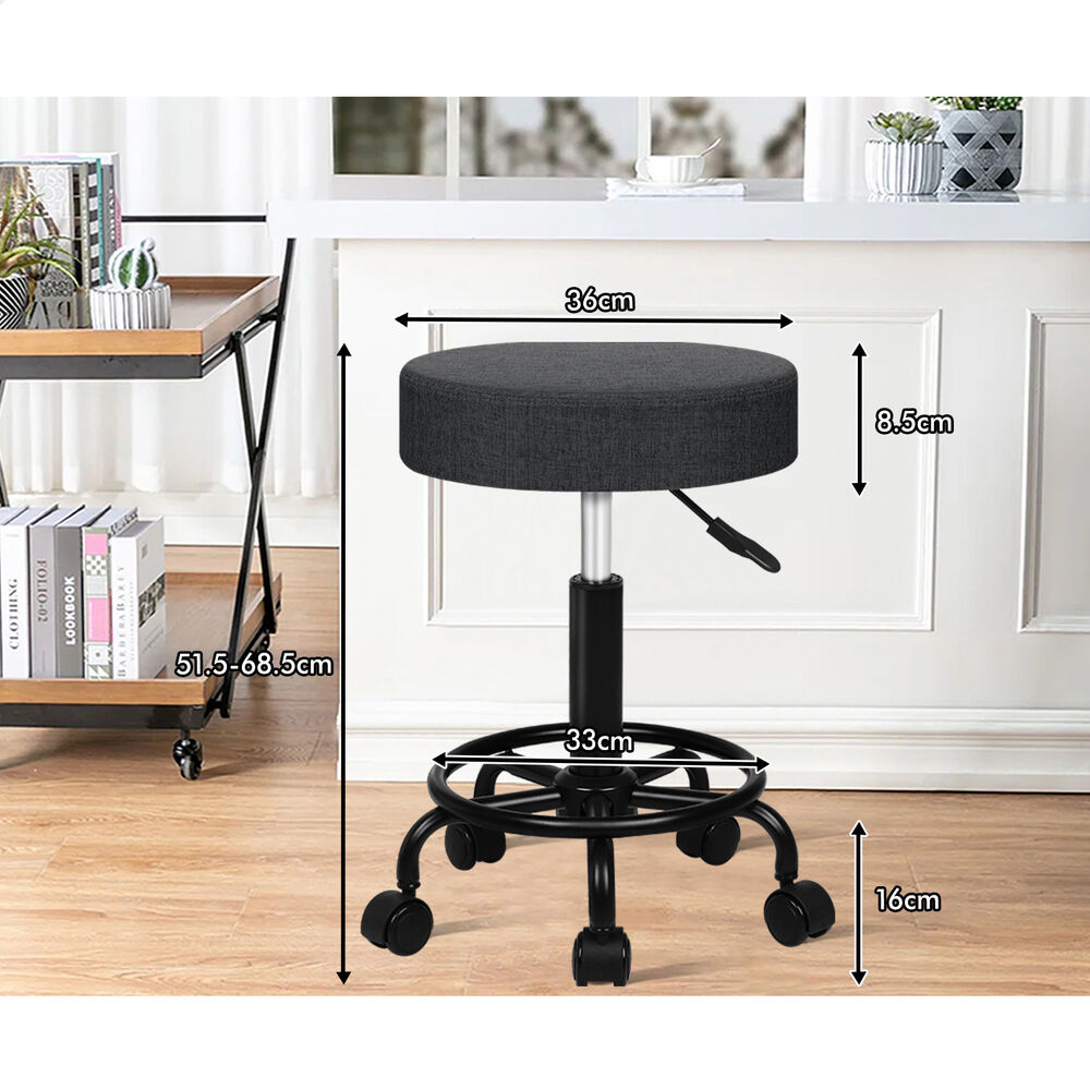 ALFORDSON 2x Salon Stool Round Swivel Barber Hair Dress Chair Dark Grey Fabric