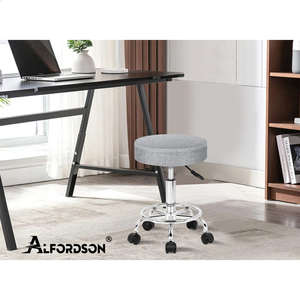 ALFORDSON 2x Salon Stool Round Swivel Barber Hair Dress Chair Light Grey Fabric