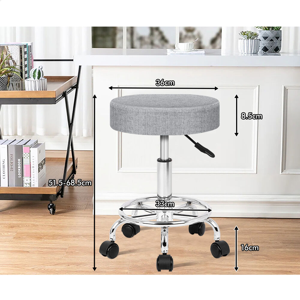 ALFORDSON 2x Salon Stool Round Swivel Barber Hair Dress Chair Light Grey Fabric