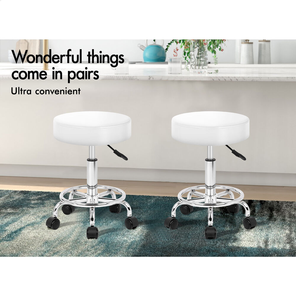 ALFORDSON 2x Salon Stool Round Swivel Barber Hair Dress Chair Gas Lift White