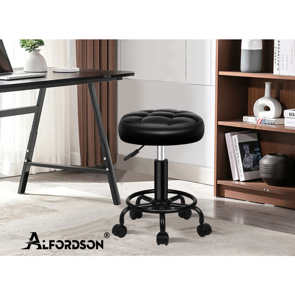 ALFORDSON 2x Salon Stool Round Swivel Barber Hair Dress Chair Gas Lift All Black