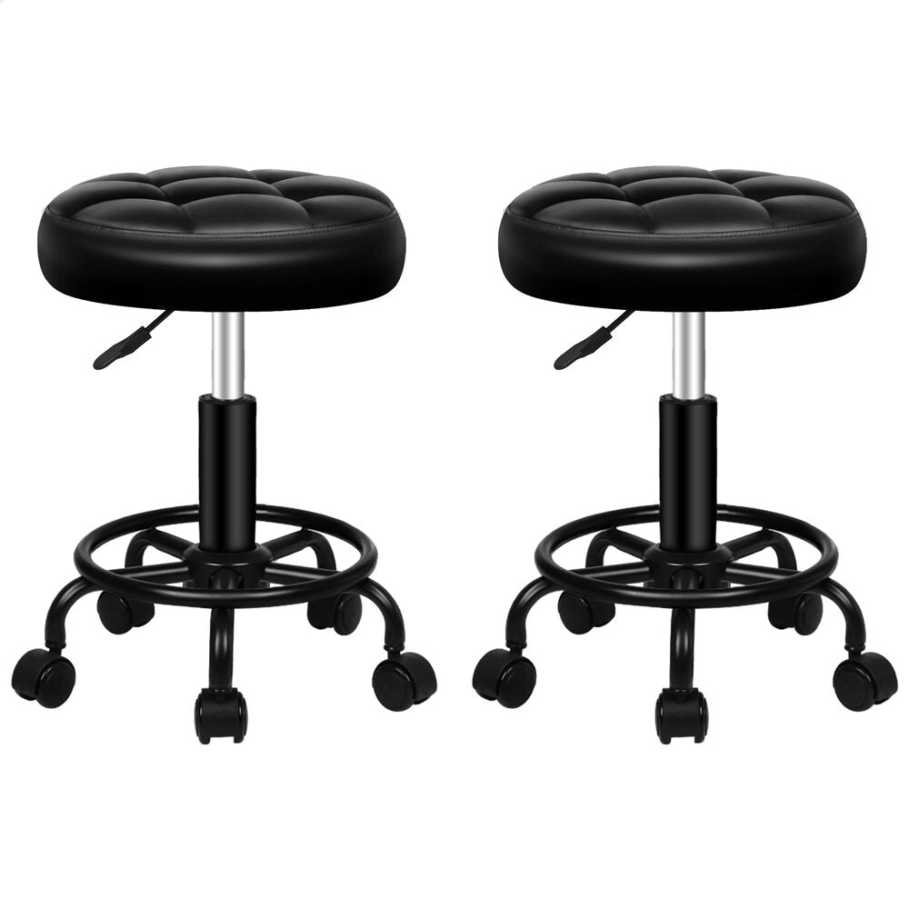 ALFORDSON 2x Salon Stool Round Swivel Barber Hair Dress Chair Gas Lift All Black