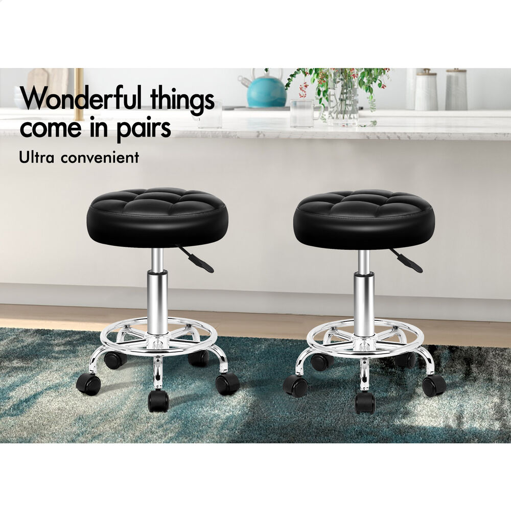 ALFORDSON 2x Salon Stool Round Swivel Barber Hair Dress Chair Gas Lift Black