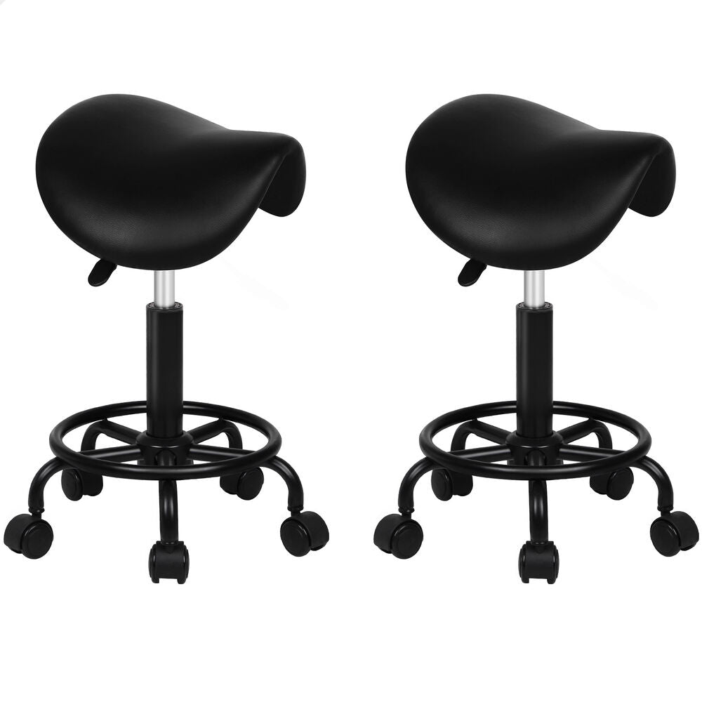 ALFORDSON 2x Salon Stool Saddle Swivel Barber Hair Dress Chair Sierra All Black