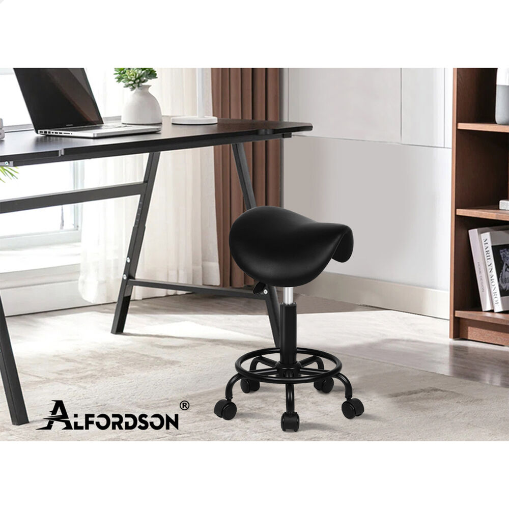 ALFORDSON 2x Salon Stool Saddle Swivel Barber Hair Dress Chair Sierra All Black